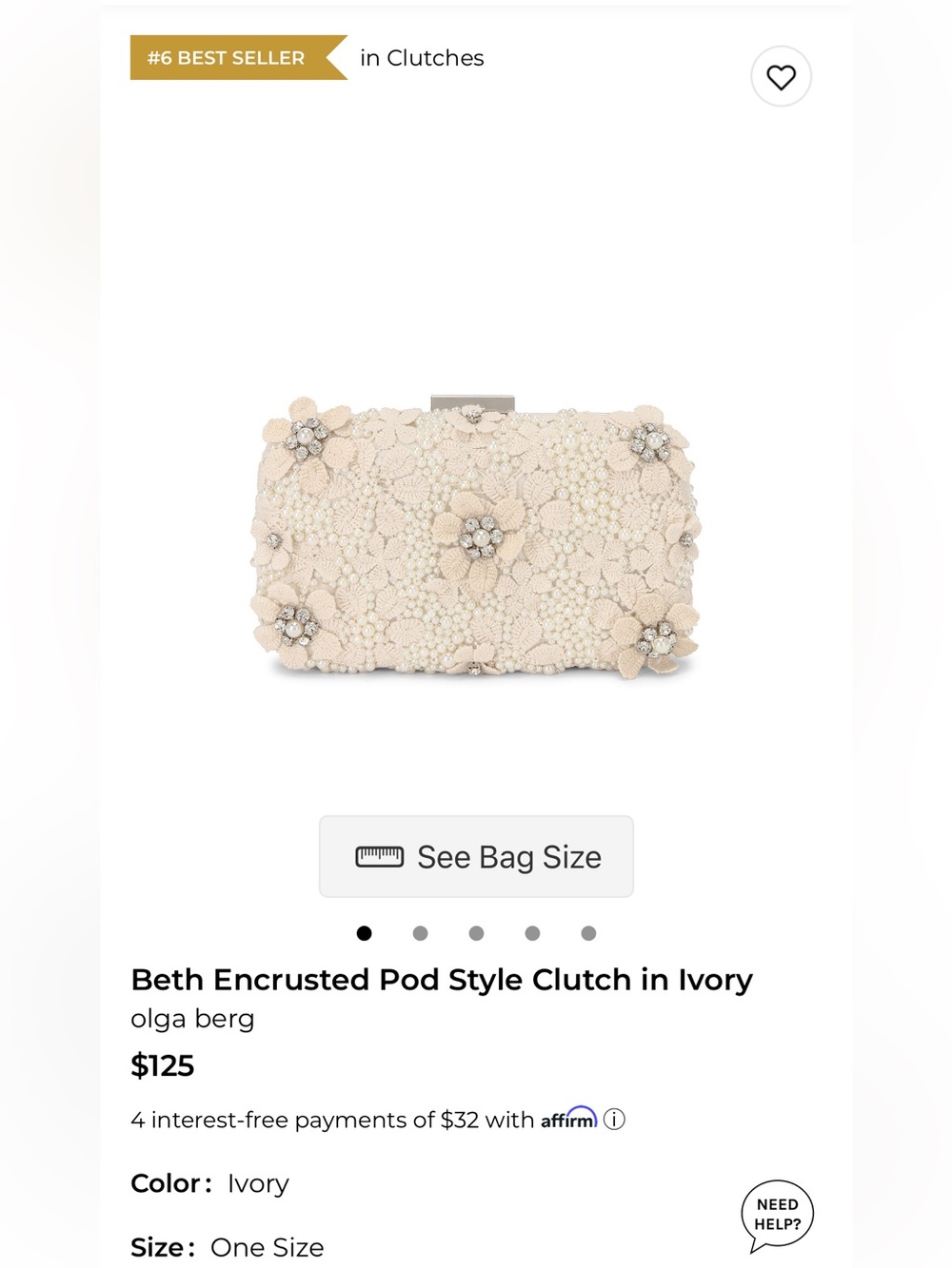 Olga Berg BETH ENCRUSTED POD STYLE CLUTCH IN IVORY